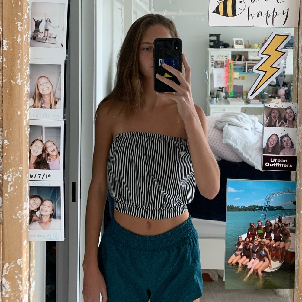 American Eagle black & white striped crop top